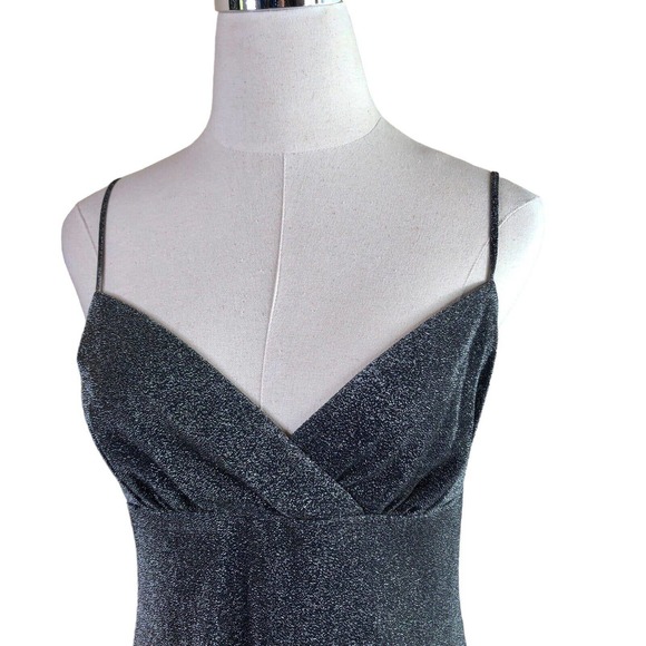 Andrea Polizzi Rex Lester Slip Dress Black Silver Metallic Shimmer Chemi… - Picture 5 of 12